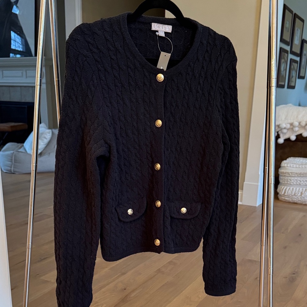 J. Crew Black Knit Cardigan with Gold Buttons